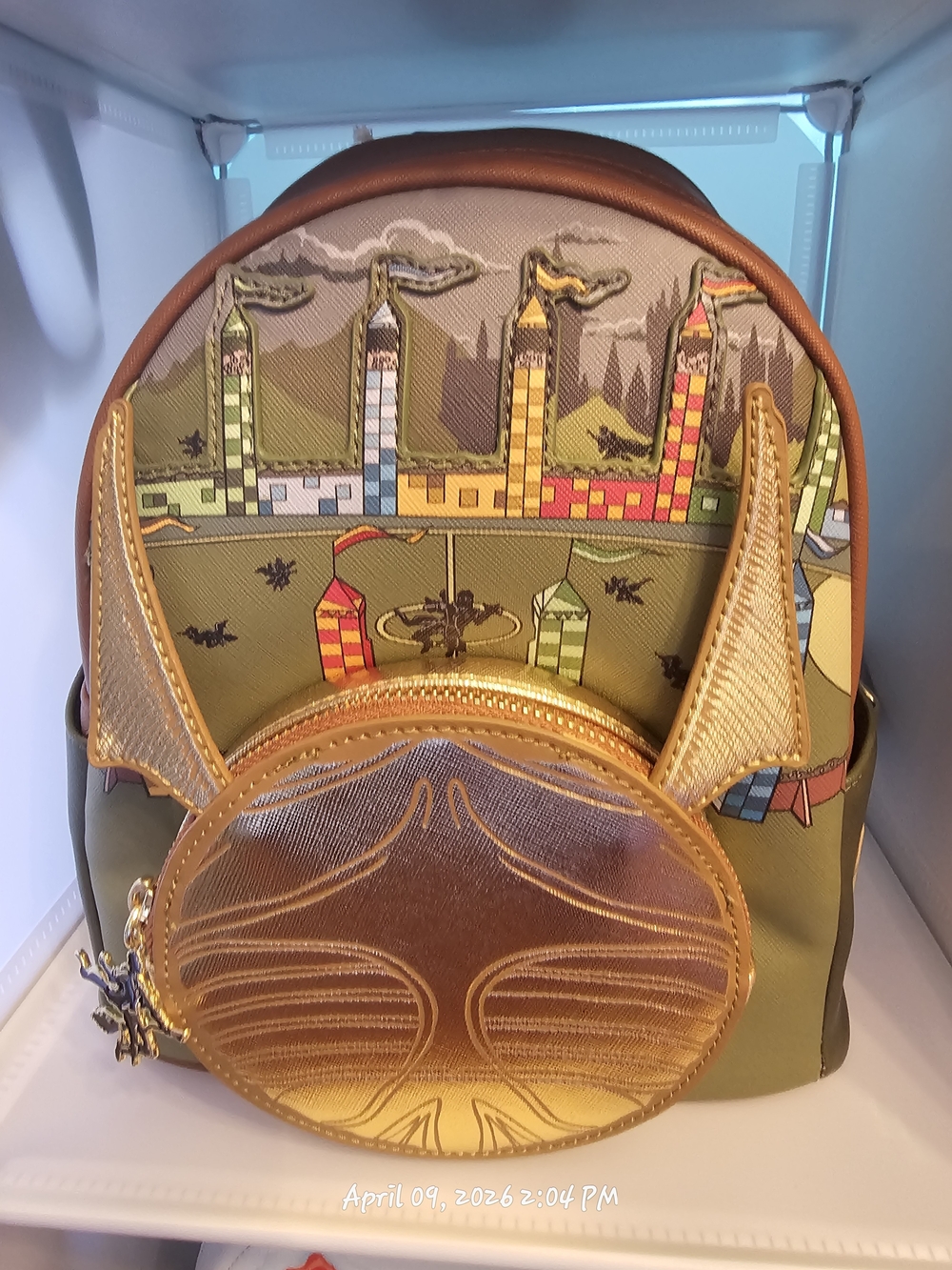 Loungefly Green Multicolor Wizarding Quidditch Mini Backpack with Gold Accents